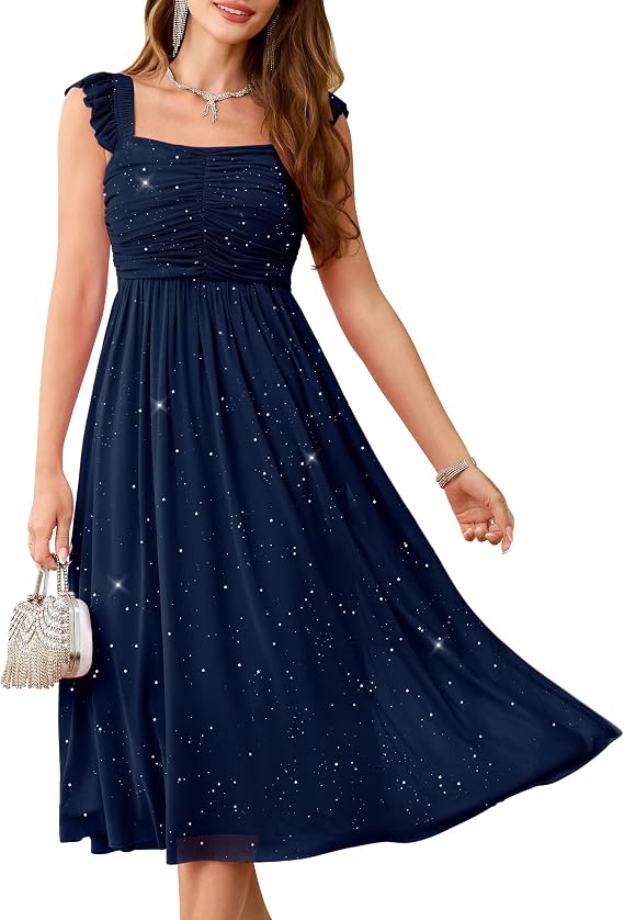 Wedtrend Women's Sparkly Homecoming Dress Ruffle Strap Long Formal Dresses