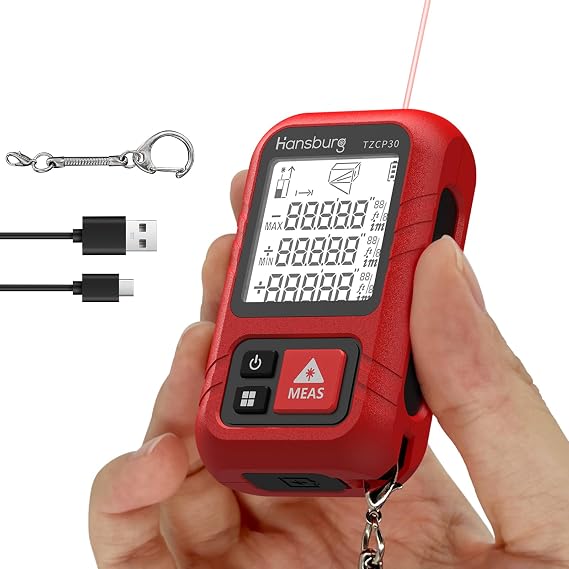 Hansburg Laser Measurement Tool 98 Ft / 30m 8-in-1 Modes Digital Laser Tape Measure Portable Chargeable Medidor Laser for Length, Area, Wall Area, Volume and 4 Pythagorean Modes with IP65 Waterproof