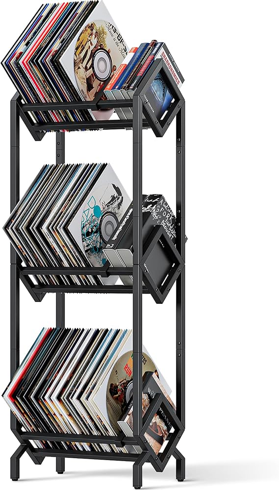 Vinyl Record Storage Holder CD Rack 12 inches Album Holder Metal CD Display Stand Holds up to 240-280 LP, Book and Record Album Storage and Organizer,Easy to Assemble
