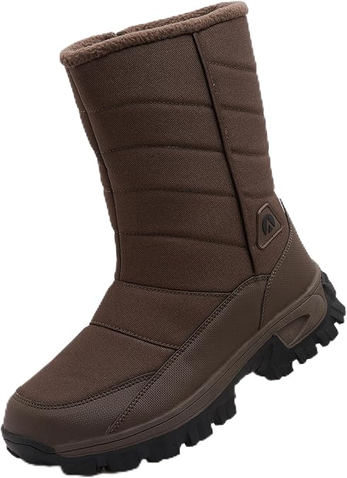 Snow Boots Men's Waterproof Side Zip Winter Boots Outdoor Warm Fur Lined Mid Calf Walking Booties