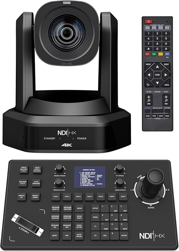 4K NDI PTZ Camera 20X Optical Zoom AI Auto-Tracking Bundle with NDI PTZ Controller PTZ Camera Joystick Controller