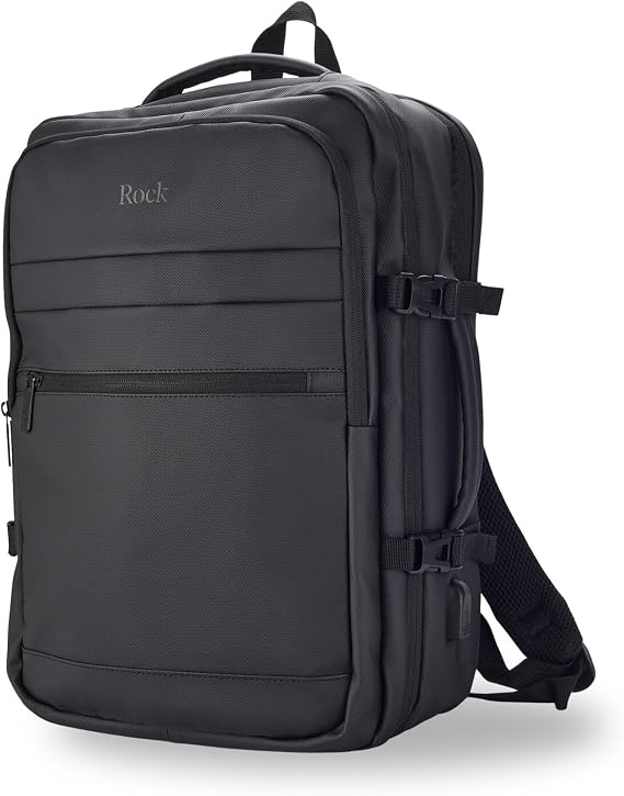 Rock Dalston Underseat Backpack in Black - Easyjet Compliant Carry On - Lightweight & Versatile Travel Bag - Large Main Compartment, Laptop Pocket, Trolley Strap - 45x34x20cm 31L Capacity