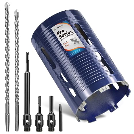 Pro 152mm x 240mm Core Drill Bit Set, Includes 3 Adapters(240mm & Regular SDS Plus, Hex), 2 Extra Long Centre Bits(290mm/300mm) - For Deep Holes in Concrete, Brick Block, Stone, 1/2" BSP