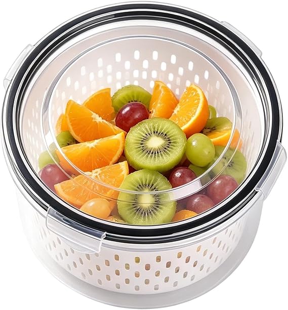 Fruit Storage Containers for Fridge Leakproof with Removable Colander