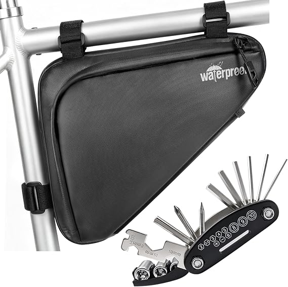 NDakter Bike Frame Bag with 16-in-1 Multitool, Waterproof Bicycle Triangle Storage Pouch & Cycling Tool Kit, Emergency Repair Accessories for Road MTB