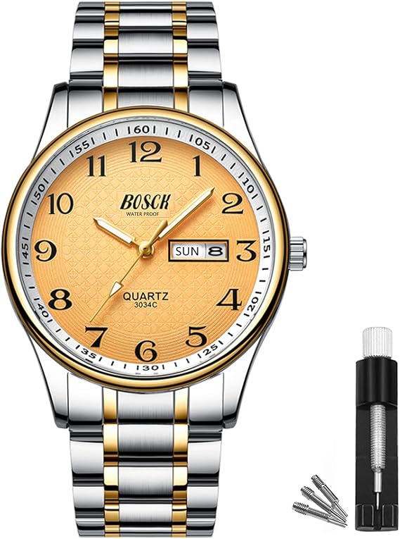 BOSCK Men's Watch, 40 mm Analogue Waterproof Business Stainless Steel Wrist Watches with Date and Day Easy to Read Anti-Scratch Fashion Watch for Men