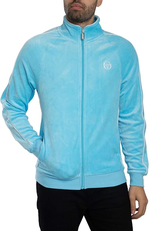 Sergio Tacchini Men's Tasso Velour Track Top Jacket Baltic Sea/White