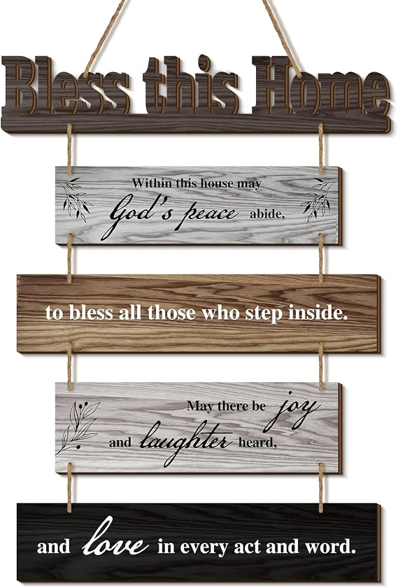 Xuhal Bless This Home Wall Decor Blessed Hanging Sign Farmhouse Blessing Plaque for Home Living Room Kitchen Decor Church Wall Decoration House Warming Gift for Family Friend(Mixed Color)
