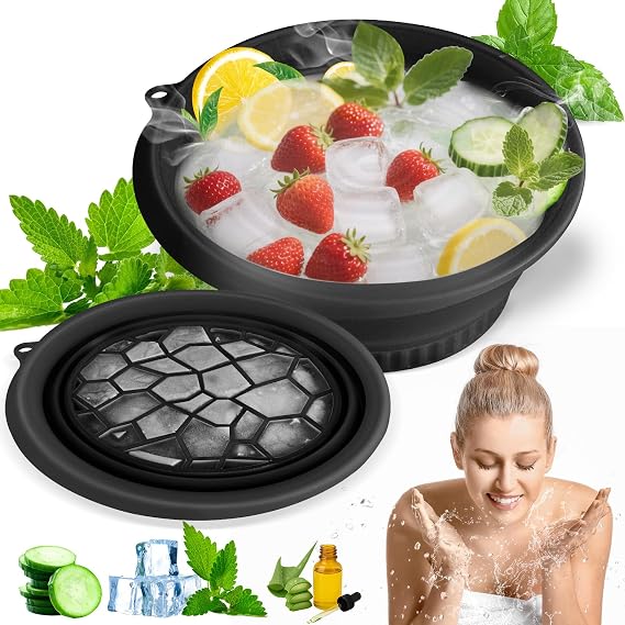 Face Ice Bath Bowl with Built-In Ice Tray,Collapsible Silicone,Black | Built-In Ice Tray, Collapsible Dual-Purpose Basin,Reusable,Effortless To Rinse,for Facial Ice Therapy,Ideal for Home Travel