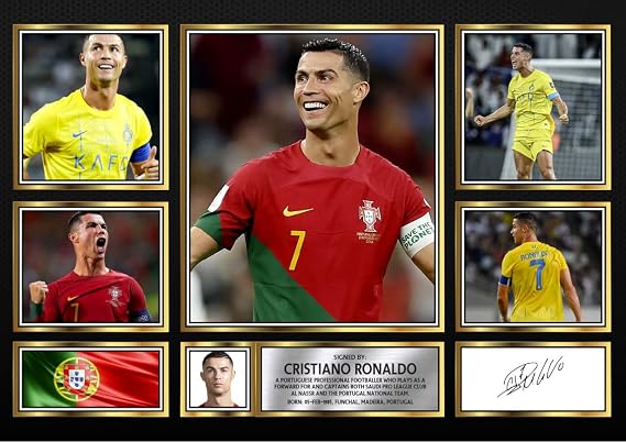 Cristiano Ronaldo Signed Autograph Photograph Display - Perfect for Football Fans, A4 Poster + Black Frame - Limited Edition Autograph Fan Gift – Collectible Memorabilia Merchandise