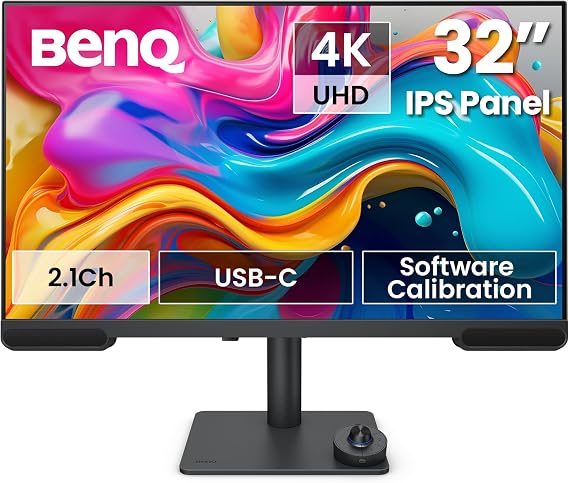 BenQ PV3200U 32” 4K UHD Monitor for Video Editing, 95% DCI-P3, 100% Rec.709/sRGB, 2.1ch Speakers, 65W USB-C, Mac Compatible, Factory-Calibrated, Software Calibration, Ergonomic Stand