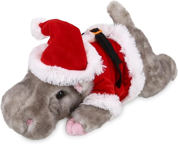 DolliBu Santa Hippo Stuffed Animal Plush - Wild Animal Hippopotamus for Christmas with Red Santa Claus Outfit Gift for Holiday with Name Personalization - 11.5 Inch