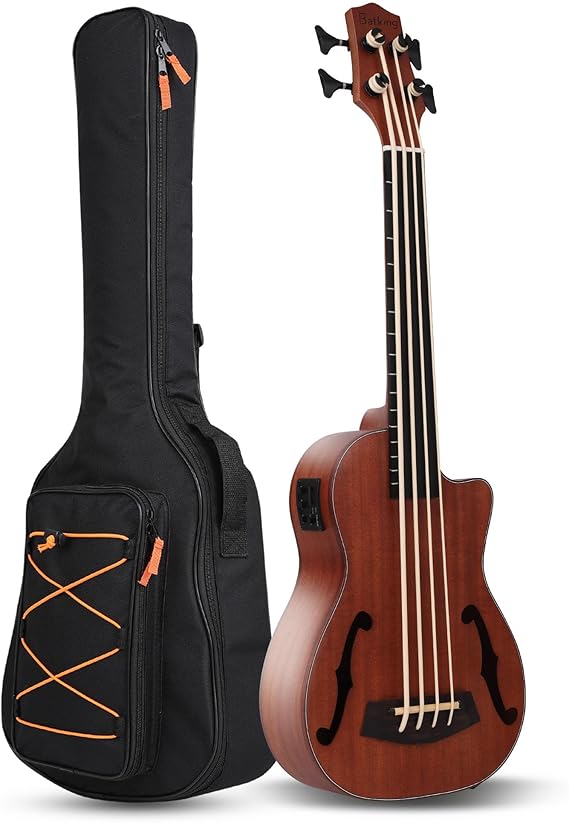 Batking Ubass Electric Ukulele Bass, 30 inch Baritone Bass Ukelele Fretless, Electric Acoustic Bass Uku Wtih Gig Bag (Ordinary Machine Head, Fretless Ubass)