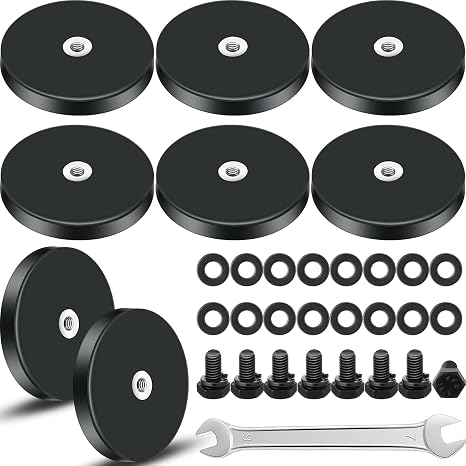 Pushglossy 8 Sets Rubber Coated Magnets Light Bar Mount 22 LBS Magnet Base with M4 Threaded with Bolts and Nuts 1.69Inch for License Plate Holder Camera Tool