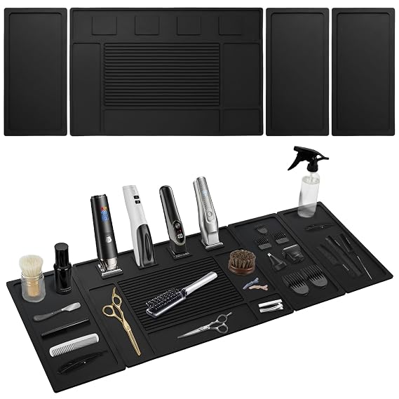 Magnetic Barber Mat for Clippers with 4 Magnets, Large Barber Station Organizer Magnetic Tool Mat, Magnetic Barber Matt Clipper Mat Tools Pad for Table Station Barber Shop Accessories, 4Pcs