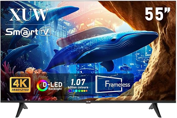 55 inch UHD 4K Smart TV, D-LED backlight Television, Borderless Design,HDMI USB DVB-T2/S2 RJ45 Interface, large screen for living room, bedroom, home entertainment - Black