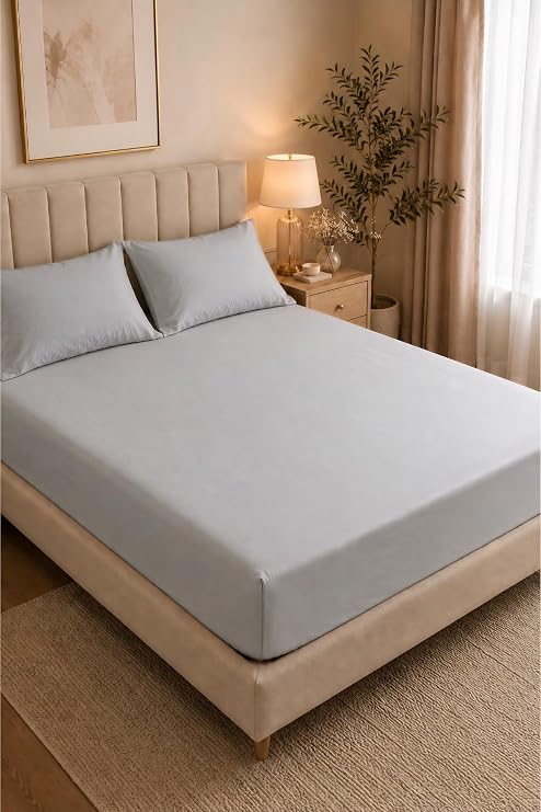 Formeya Adelya Gray Elastic Sheet Set (WITH PILLOWCASE) Single or Double (Grey, 160 x 200)