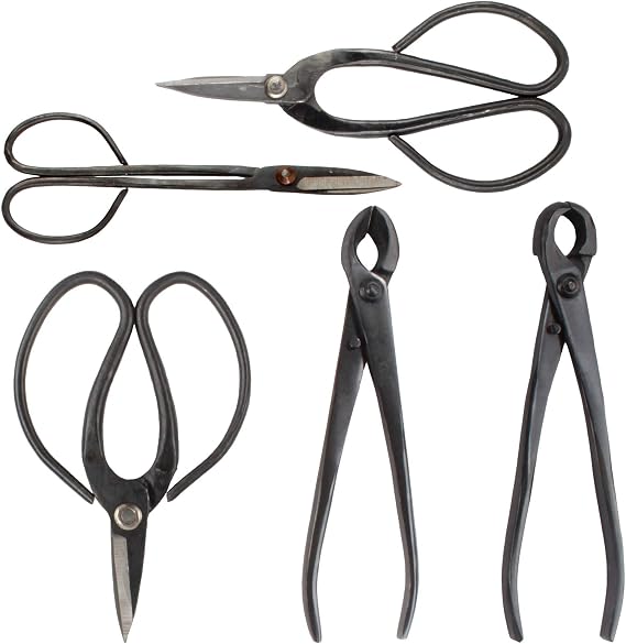 BambooMN 5 Piece Bonsai Shear Tool Set, Concave Cutter, Knob Cutter - 1 Set