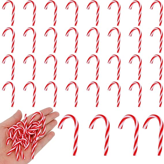 Christmas Mini Candy Canes for Crafts Plastic Candy Cane Ornaments Charms Decor Christmas Miniatures for Craft for Tree Hanging DIY Xmas(Red and White)
