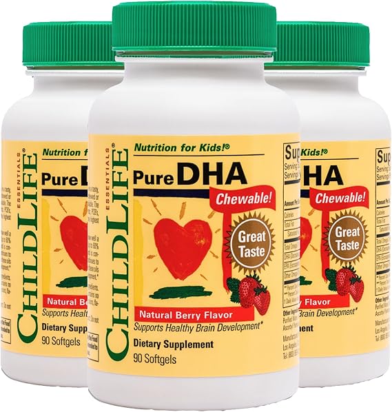 ChildLife Essentials Pure DHA for Kids, Berry, 90 Softgels (Pack of 3)