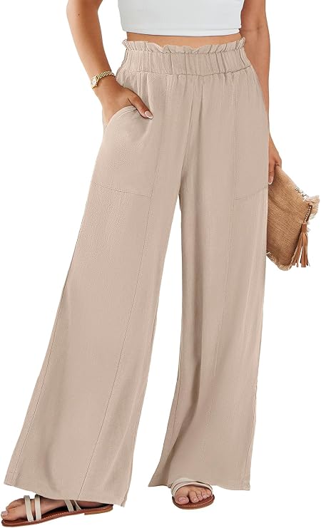 ANRABESS Womens Linen Pants 2026 Summer Casual Loose Wide Leg Palazzo Pants High Waist Flowy Beach Trousers Work Outfits