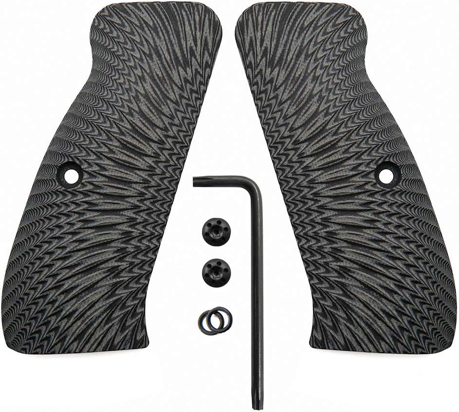 Cool Hand G10 Grips for CZ 75 SP-01 Tactical, CZ 75b bd, CZ 75 Shadow Target, Canik Full Size, Balck Grips Screws Included, Mild Aggressive Sunburst Texture