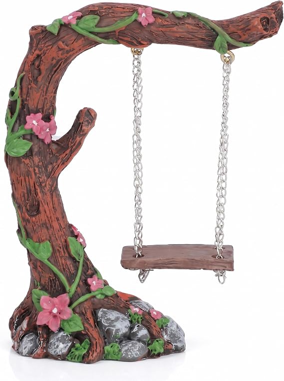 Miniature Fairy Garden Swing, Flower Tree Swing Figurine, Handmade Resin Swing for Micro Landscape Courtyard Garden Outdoor Display Decor, Dollhouse Decorative Mini Furniture (A)