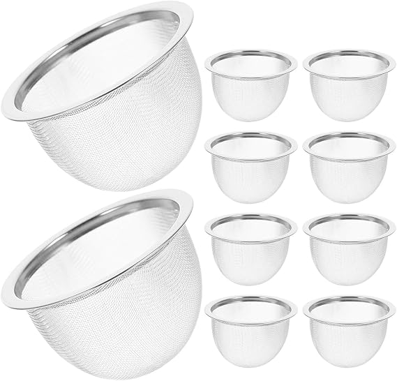 FENICAL Tea Filter Mesh Strainers Reusable Fine Filtration Strainer Basket 10pcs for Stainless Steel Suitable for Silver Loose Leaf Tea Coffee and Replacement