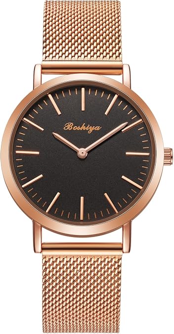 BOSHIYA Women's Stretch Band Watch Easy Reader 30mm Analog Quartz with Stainless Steel Elastic Strap Waterproof Ladies Wristwatch Gold/Silver