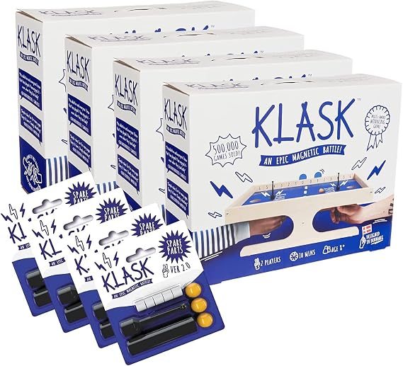 KLASK Tournament Bundle (4X The Magnetic Award-Winning Party Game of Skill thats Half Foosball, Half Air Hockey + 4X Spare Parts 2.0)