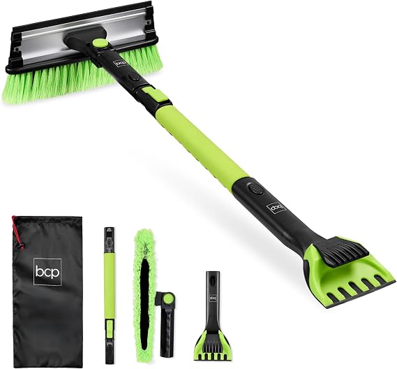 Best Choice Products Snow Brush with Squeegee & Ice Scraper, Up to 39" Extendable Foam Grip, 270 Pivoting Snow Brush for Car Truck SUV, Storage Bag Included - Lime
