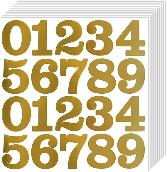 2 Inch Number Stickers, Vinyl Self Adhesive Sticker - 10 Sheets Gold