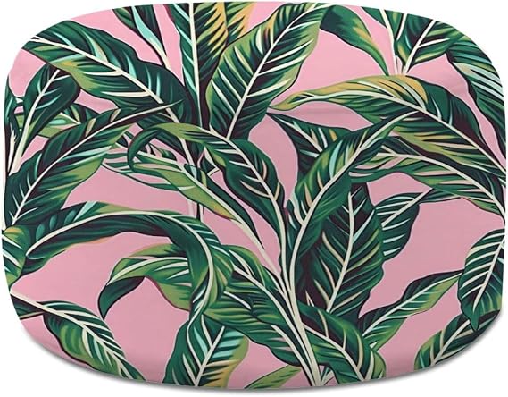 Round Pouf Ottoman Tropical green palm leaves floral pink seamless pattern Exotic jungle Foot Stool Foot Rest Floor Stool Bean Bag Chair Cotton Linen Removable Indoor Outdoor for Living Room Bedroom