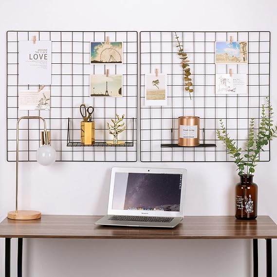 60x60cm Painted Wire Wall Grid Panel, Multifunction Photo Hanging Display and Wall Storage Organizer, Pack of 2