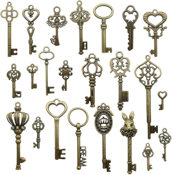 Youdiyla Vintage Skeleton Key in Antique Bronze Style - Set of 46pcs (HM107)
