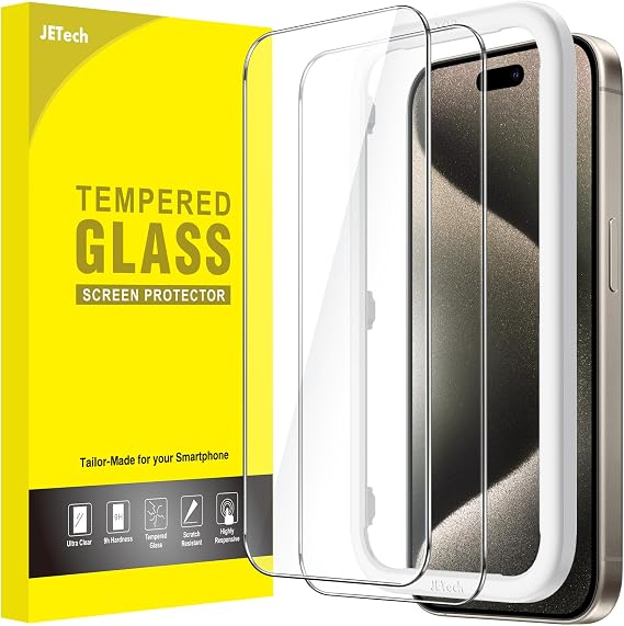 JETech Screen Protector for iPhone 15 Pro Max, 2-Pack | 9H Tempered Glass, HD Clear, Anti-Scratch Protection, Easy Installation Tool