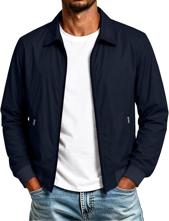 Mens Summer Bomber Jackets Cargo Jacket Outwear with Zip Pockets Smart
