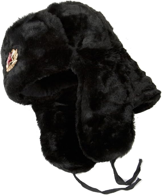 Winter Hat Russian Ushanka Black-60 Eagle Badge