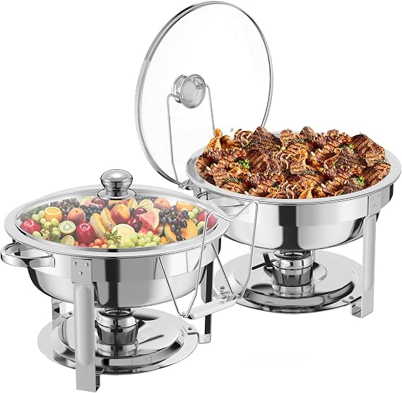 2 Packs 8QT Round Chafing Dish Buffet Set,Glass Lid
