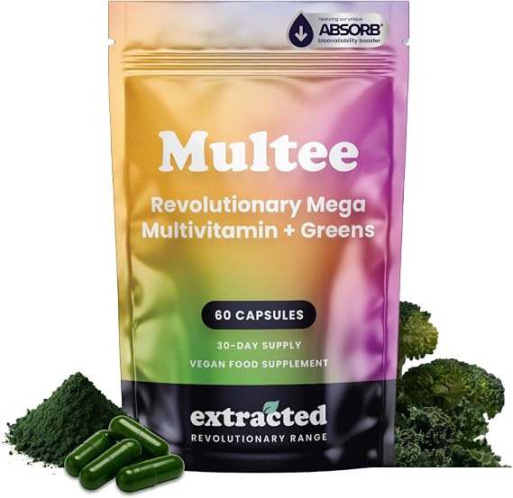 Multee High Potency Multivitamin - 30 Day Supply - 40 Essential Multi Vitamins & Minerals Supplements C, D, B12, Iodine & Supergreens Blend, Daily Nutritional Support, 60 Vegan Capsules