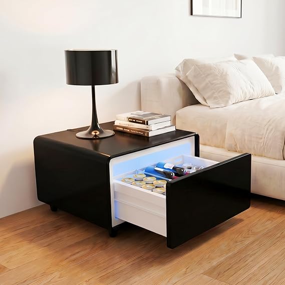 LIVTAB Refrigerated End Table Nightstand, 65L Cooling Drawer with 2 Outlets