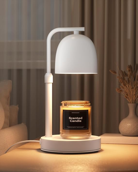 Candle Warmer Lamp with Timer & Dimmable, Adjustable Height White Candle Warmer for Jar Candles, Birthday Gifts for Women & Men, Office Decor, House Warming Gift, Wax Melt Warmer with 2 Bulbs