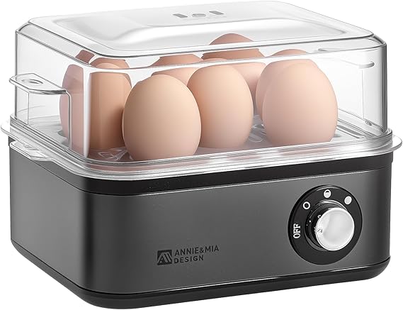 Annie & Mia Design Stainless Steel Electric Rapid Egg Cooker, 8 Egg Capacity 500W, Soft/Medium/Hard Boiled Egg Boiler Poacher Steamer Omelet Maker, BPA-Free Auto Shut-Off, with Recipe Guide Book