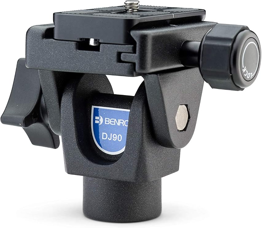Benro Monopod Tilt Head Compact Aluminum Video Head with 90 Tilt Range, 3/8"-16 Mount, 1/4"-20 Camera Screw & Fluid Motion for Monopods, Tripods & Video Rigs (DJ90)