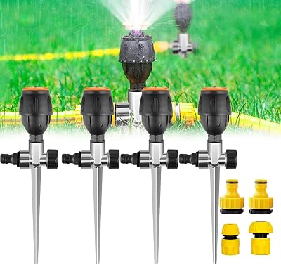 360 Rotation Auto Irrigation System Garden Lawn Sprinkler Patio,Garden Lawn Sprinkler System,Garden Sprinkler Lawn Sprinkler for Outdoor Grass Garden Yard Lawns,Coverage Diameter 65ft 4pcs