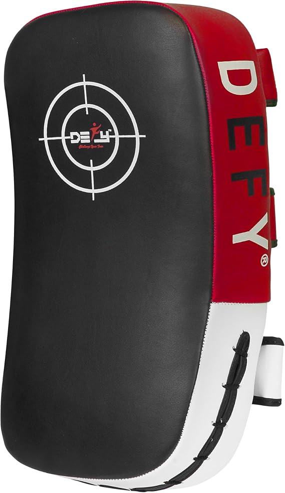 Defy Sports Leather Thai Pads - Strike Curved Karate Pads with Double Layered Buckle Straps - Perfect for Boxing, Karate & MMA Training - Durable & Lightweight Kicking Pads (1 Per Pack)