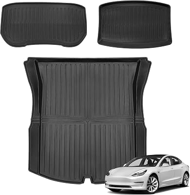 SIXWIN 3D TPE Material Tesla Model 3 2023-2025 Trunk Mat All Weather Rear Trunk Storage Mat Custom Fit Front and Back Trunk LinerCargo Liner