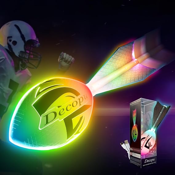 LED Light Up Football for Kids 8-12, Rechargeable Glow in the Dark Football | 7 RGB glow football with impact-responsive color changes, soft no-pump foam, 4-5 hour playtime and IP44 splash resistance