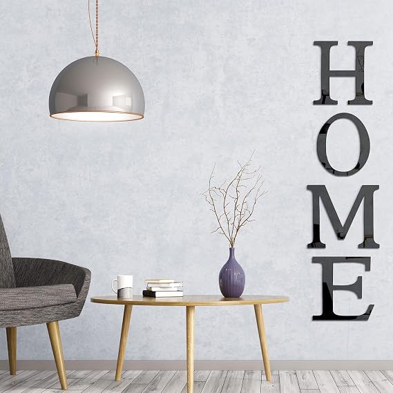 Zonon 4 Pcs 3D Home Wall Decor Letter Sign, Acrylic Mirror Wall Stickers, Home Family Farmhouse Decals for Living Room Bedroom Entryway DIY Decoration, 47 x 11.8 Inch(Black)