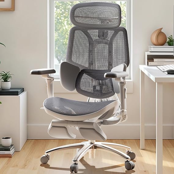 Hbada E3 Ultra Ergonomic Chair, with 3-Zone Dynamic Lumbar Support, 360 Mechanical Armrests, 4D Adjustable Headrest, Aluminum Alloy, Premium Mesh Desk Chairs, Grey